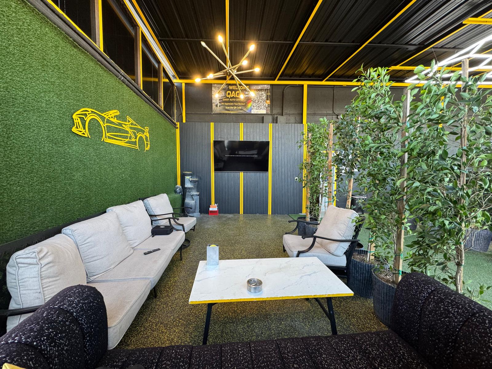 Quest Auto Center outdoor lounge area